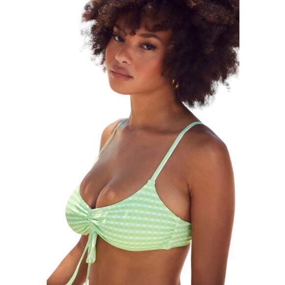 Lulus NWT‎ Check Yourself Out Light Green Gingham Bikini Set Top M Bottom S - Picture 3 of 10